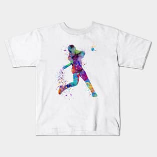 Baseball Boy Batter Softball Player Watercolor Silhouette Kids T-Shirt